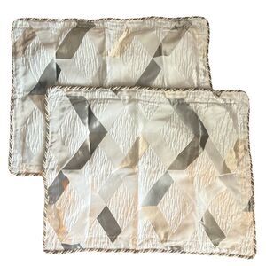 Dian Austin Couture Set Of 2 Quilted White Silver Piping Pillow Covers 21x27